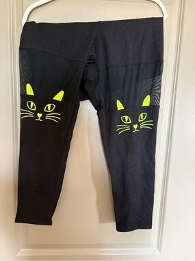 torrid Black Leggings with Neon Yellow Cat Faces